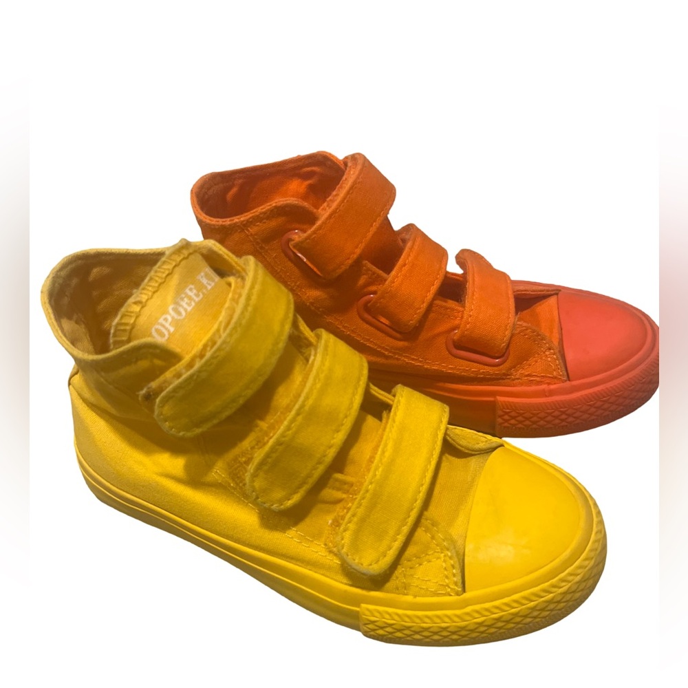 OPOEE mismatch coloured Velcro high top canvas sneakers